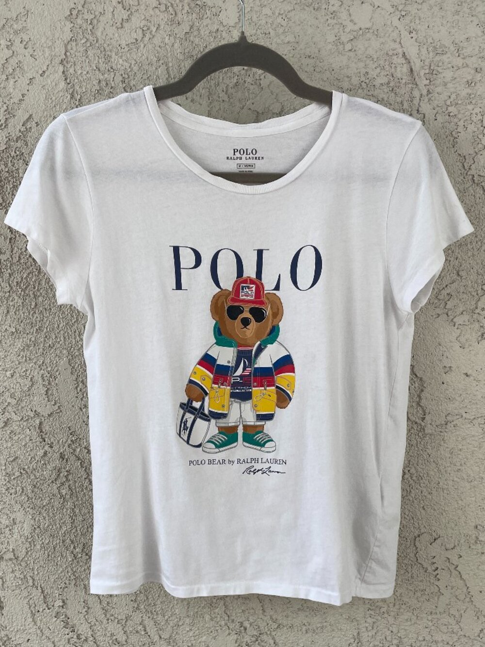 Polo Ralph Lauren Polo Bear T Shirt Womens M White Colorblock Offshore Graphic
